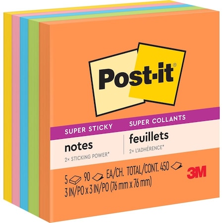 Post-It Notes, Sprstcky, 3X3, 5Pk, Ast Pk MMM6545SSUC